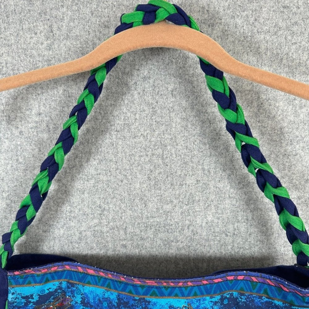 Laurel Burch Purse Shoulder Bag Colorful Vibrant Blue Dogs Sequins Canvas Tote - Picture 13 of 16